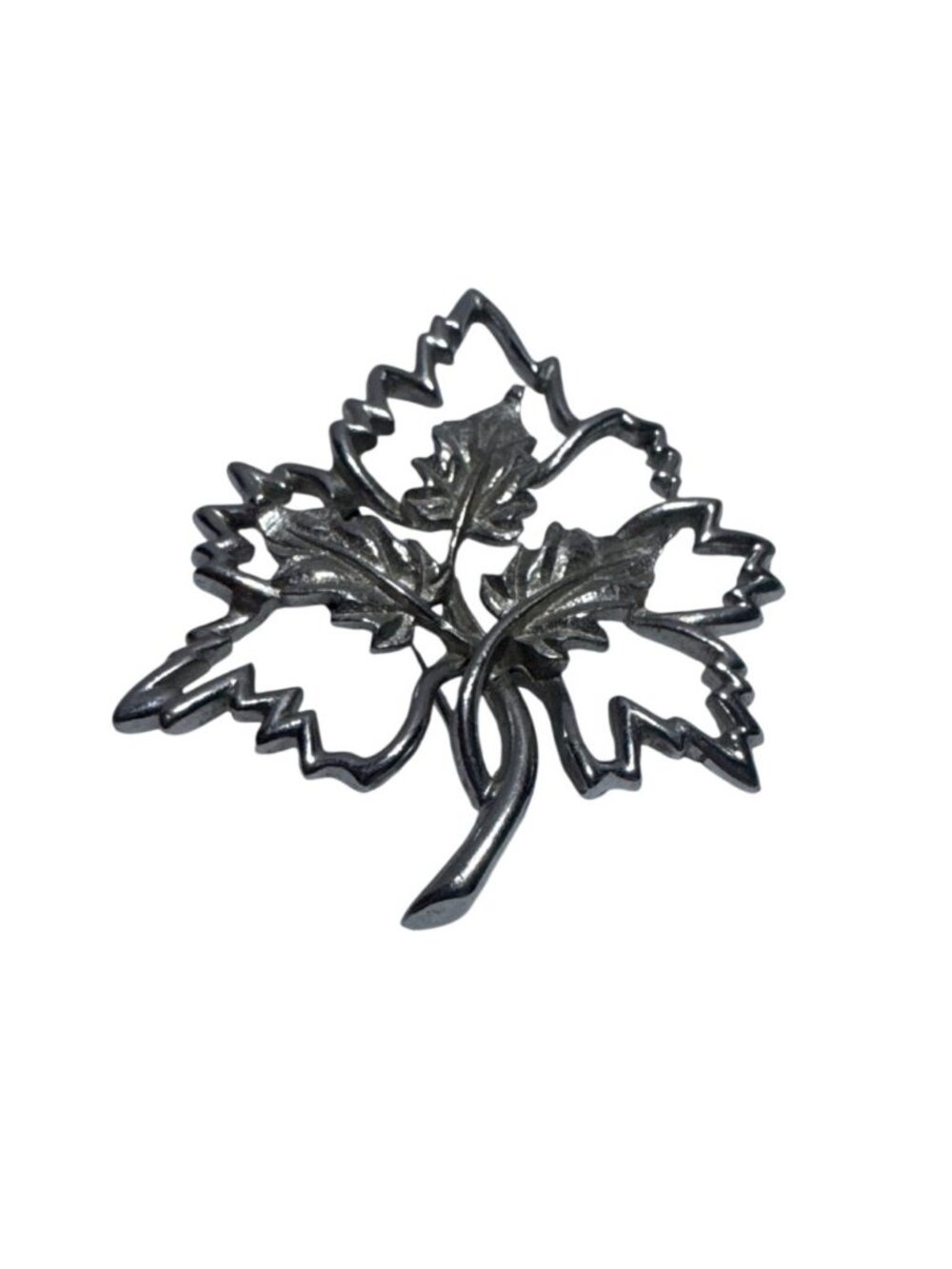 Emmons Vintage Leaf Brooch Silvertone Metal 2.75 Inches
